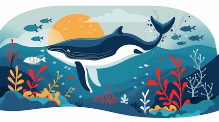 Naklejka premium Flat Vector Illustration of a Card Design for World Oceans Day