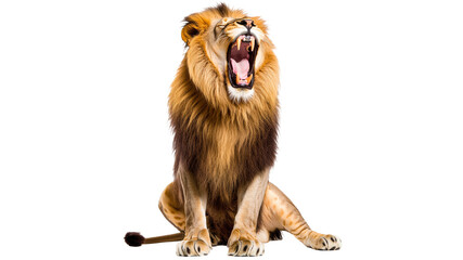 Lion yawning in a relaxed pose indoors