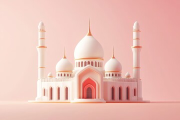 Obraz premium A beautiful white mosque rendered on a pink background