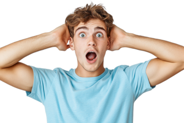 Young man showing surprise in casual setting