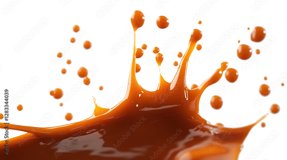 Poster soft caramel splashes on transparent background