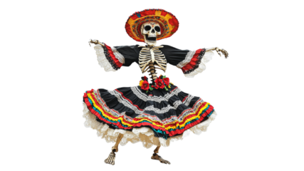 Colorful skeleton dancer in traditional outfit