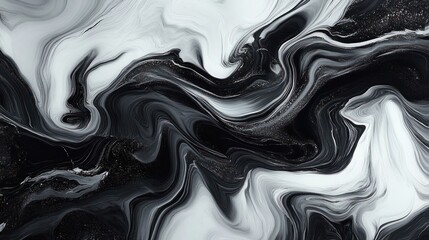 Obraz premium Black and White Marble Swirl Abstract Art