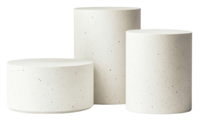PNG Three varying height white podiums cylinder minimalist porcelain.