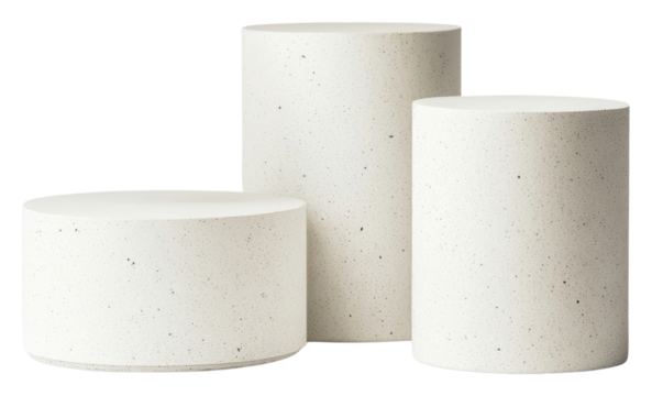 PNG Three varying height white podiums cylinder minimalist porcelain.