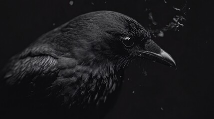 Fototapeta premium Raven In The Dark. Wildlife Close-Up Portrait With Black Background, Mystical Look.