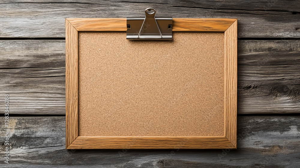 Poster realistic pin board with cork texture surface and wooden frame. empty bulletin background to post no