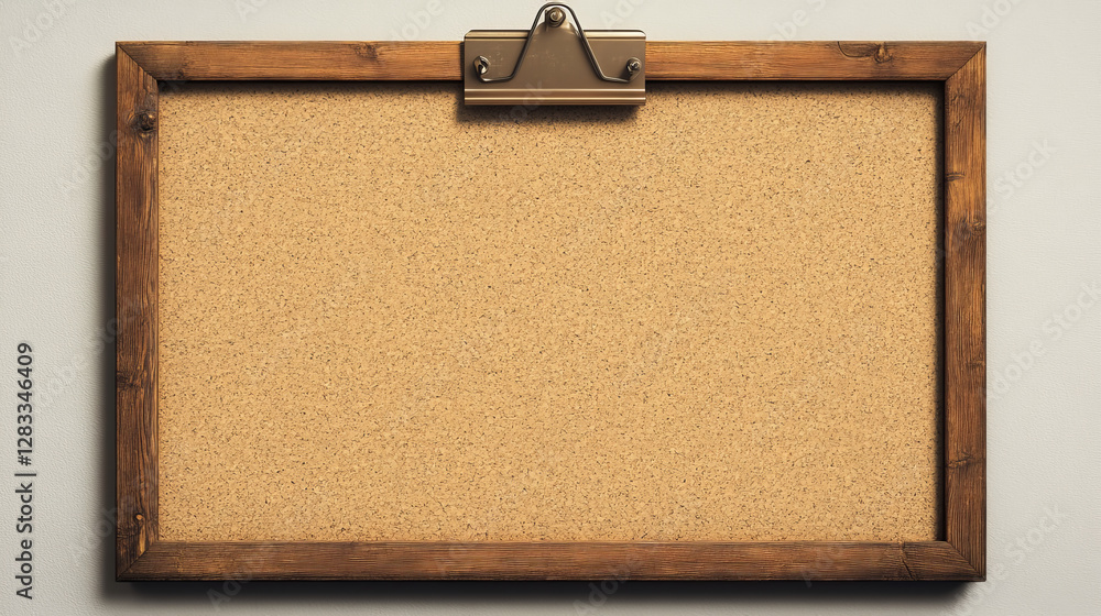 Poster realistic pin board with cork texture surface and wooden frame. empty bulletin background to post no