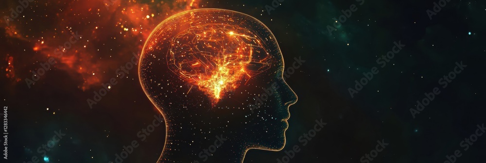 Aufkleber silhouette of a human head with glowing quantum circuits representing advanced computing concepts. g