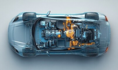 Electric Car Cutaway View Technical Illustration of Internal Components