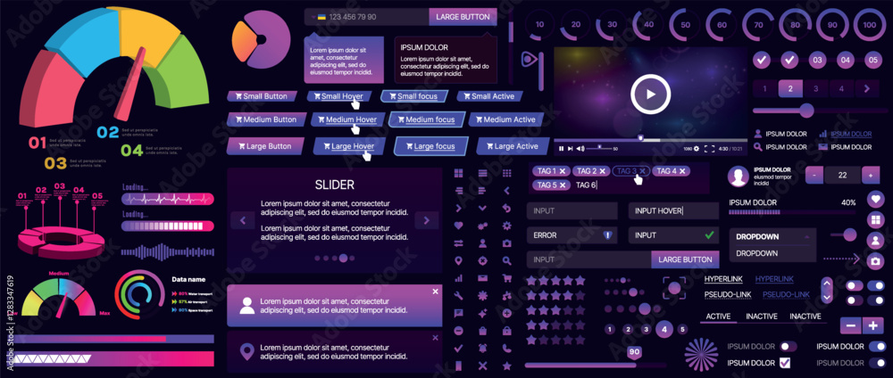 Fototapete a set of ui components for mobile apps and websites. includes buttons, panels, menus, sliders, and c