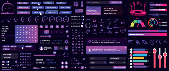 A set of UI components for mobile apps and websites. Includes buttons, panels, menus, sliders, and charts. Modern design for easy interaction, data management, and automation.