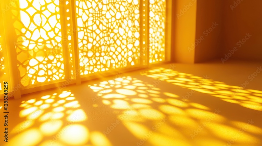 Poster light patterns through decorative yellow lattice window design