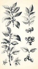 Vintage coffee plant illustration, detailed botanical drawing