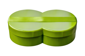 Green gift box with distinctive shape and ribbon, cut out