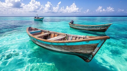 Fototapeta premium Traditional Boats in Turquoise Waters of the Maldives Paradise