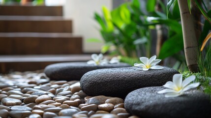 In a serene spa setting, a couple indulges in a soothing stone massage, enveloped by lush greenery and calming sounds, creating a perfect escape from daily life