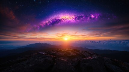 Obraz premium Mountaintop Sunrise Milky Way