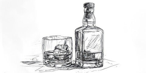 Bottle of liquor next to a glass