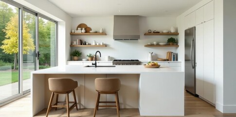 Bright, airy kitchen boasts a stunning island & stainless steel accents; high-end finishes throughout  , pots and pans, kitchen design, island kitchen