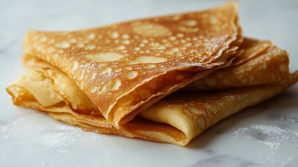 Three stacks of pancakes with powdered sugar on top