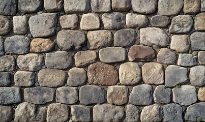 Obraz premium Old-world charm with a cracked cobblestone wall blending rustic beauty and timeless appeal.