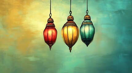 Obraz premium Colorful Lanterns Hanging Against a Vibrant Abstract Background