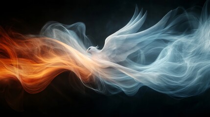 Obraz premium Ethereal Bird in Motion with Colorful Smoke Trails in Dark Background