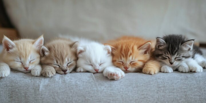 A group of kittens are sleeping on a bed