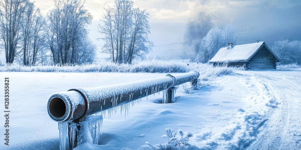 Aufkleber pipe is covered in ice and snow