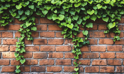 Brick Wall with Ivy Climbing Up, Adding a Touch of Greenery for a Natural Aesthetic