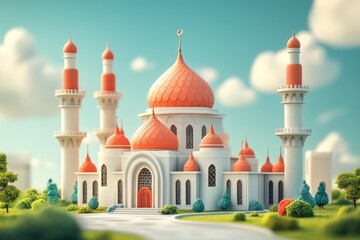 Obraz premium A Beautifully Designed Mosque Situated In A Lush Green Landscape