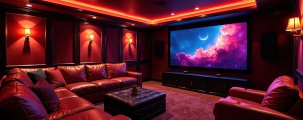 High-end basement home theater, recessed lighting, game room, comfortable