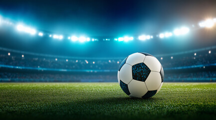 Tradition soccer ball illuminated by stadium lights 