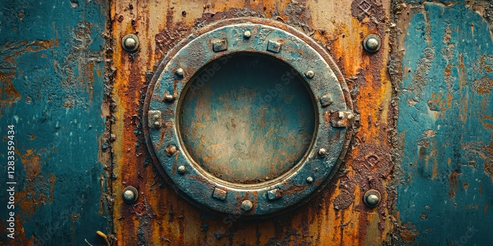Poster rusted metal object with a hole in the middle