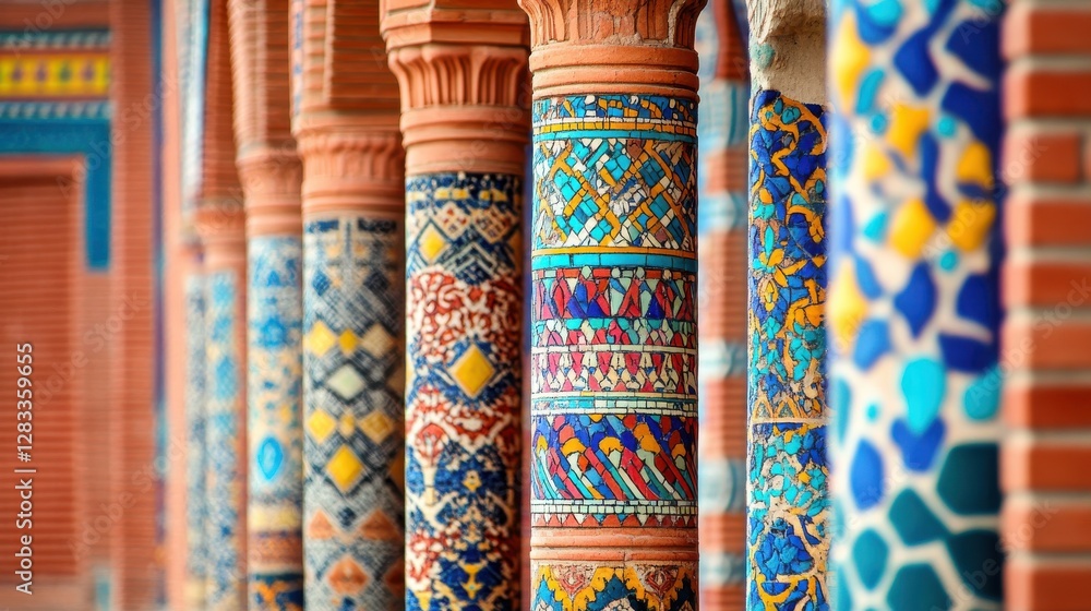 Poster Colorful Decorative Columns with Intricate Patterns and Textures