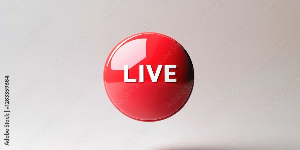 Poster Red button with the word live written on it