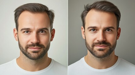 Fototapeta premium The man in the white shirt has a beard and a shaved head