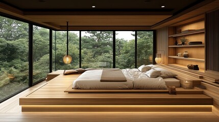 Modern Zen Bedroom with Forest View