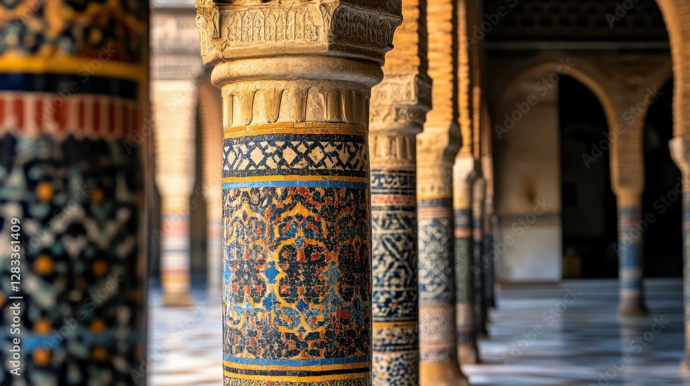 Poster decorative columns with intricate patterns in historic architecture