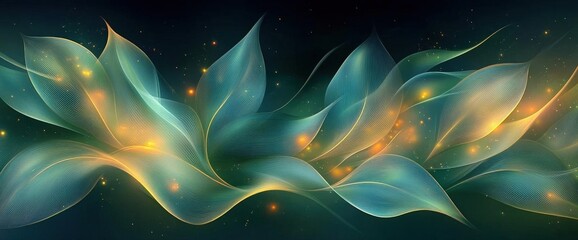 Obraz premium Abstract Digital Art With Flowing Shapes In Teal And Gold Colors