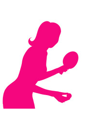 Pink Silhouette of a Woman Exercising table tennis in a Minimalist Art Style
