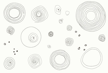 various circles and lines, with some overlapping and others spaced apart, creating a sense of depth and complexity.