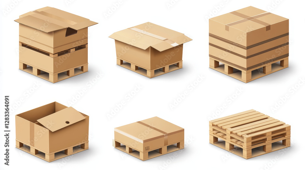 Aufkleber 3d render vector top view isolated empty open box set. package icon for shop delivery parcel illustr