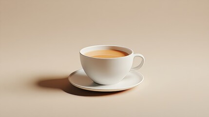 Obraz premium Tea Cup On Pale Background. Coffee Break Still Life. Minimalist Beige Backdrop.