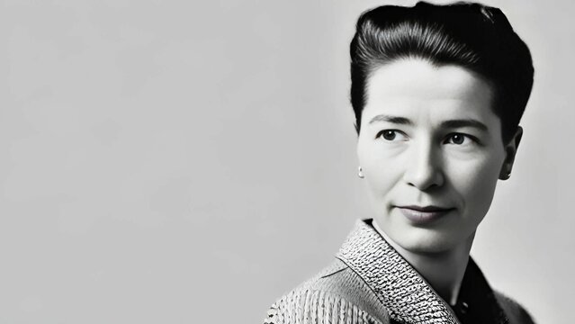 Black and White Portrait of Simone de Beauvoir with Blank Space for Quotes
