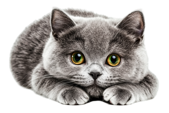 Curious grey cat in watercolor art, cut out