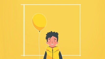 Yellow Day Boy With Balloon Vector Illustration