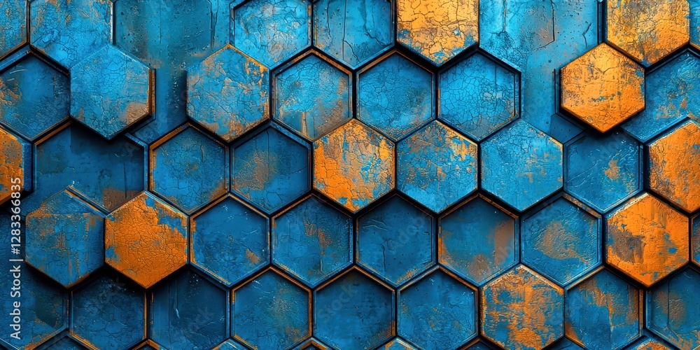 Poster blue and orange hexagonal pattern