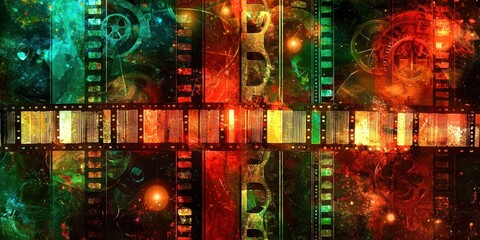 Colorful abstract painting with a green stripe